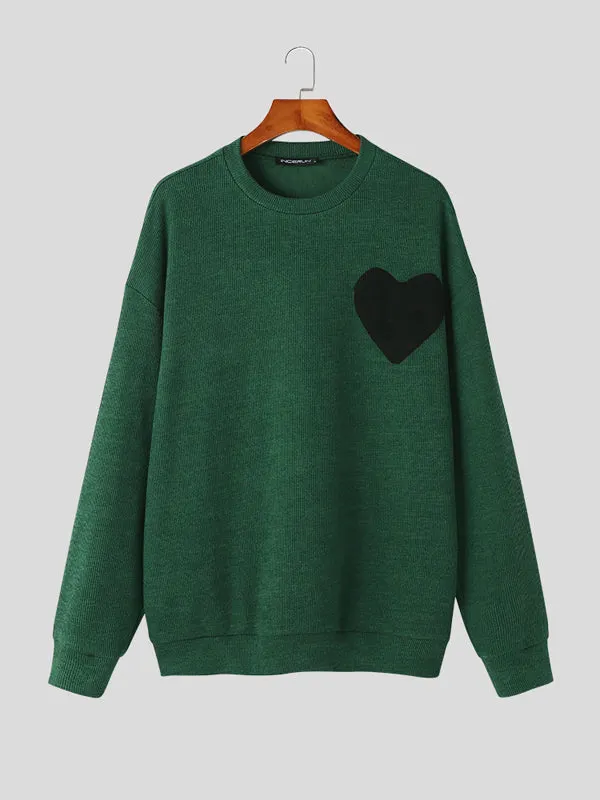 Maxct - Mens Heart Patchwork Long Sleeve Loose Sweater J