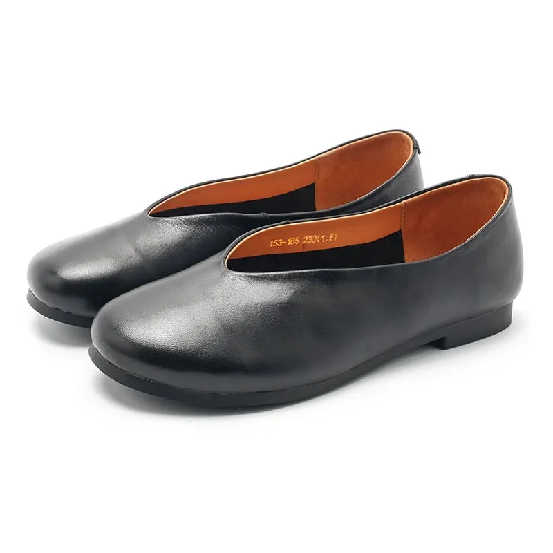 Handmade Genuine Slip Ons Breathable Flats Loafers Black/Beige/Apricot/Brown Maxct