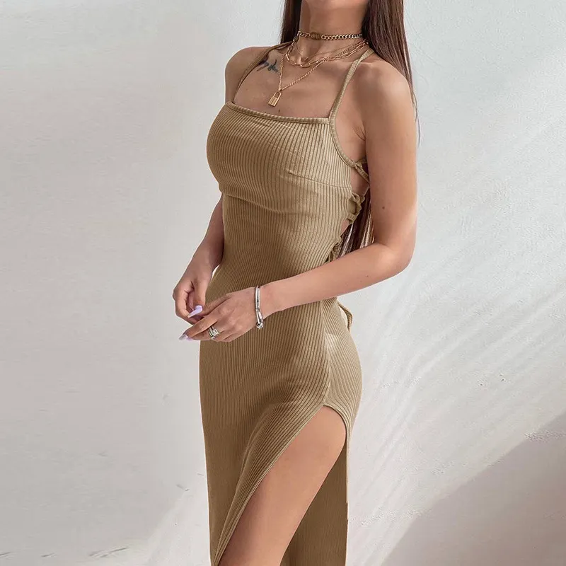 Maxct Knitted Suspender Sexy Split Dress Summer Women's Temperament Spicy Dress