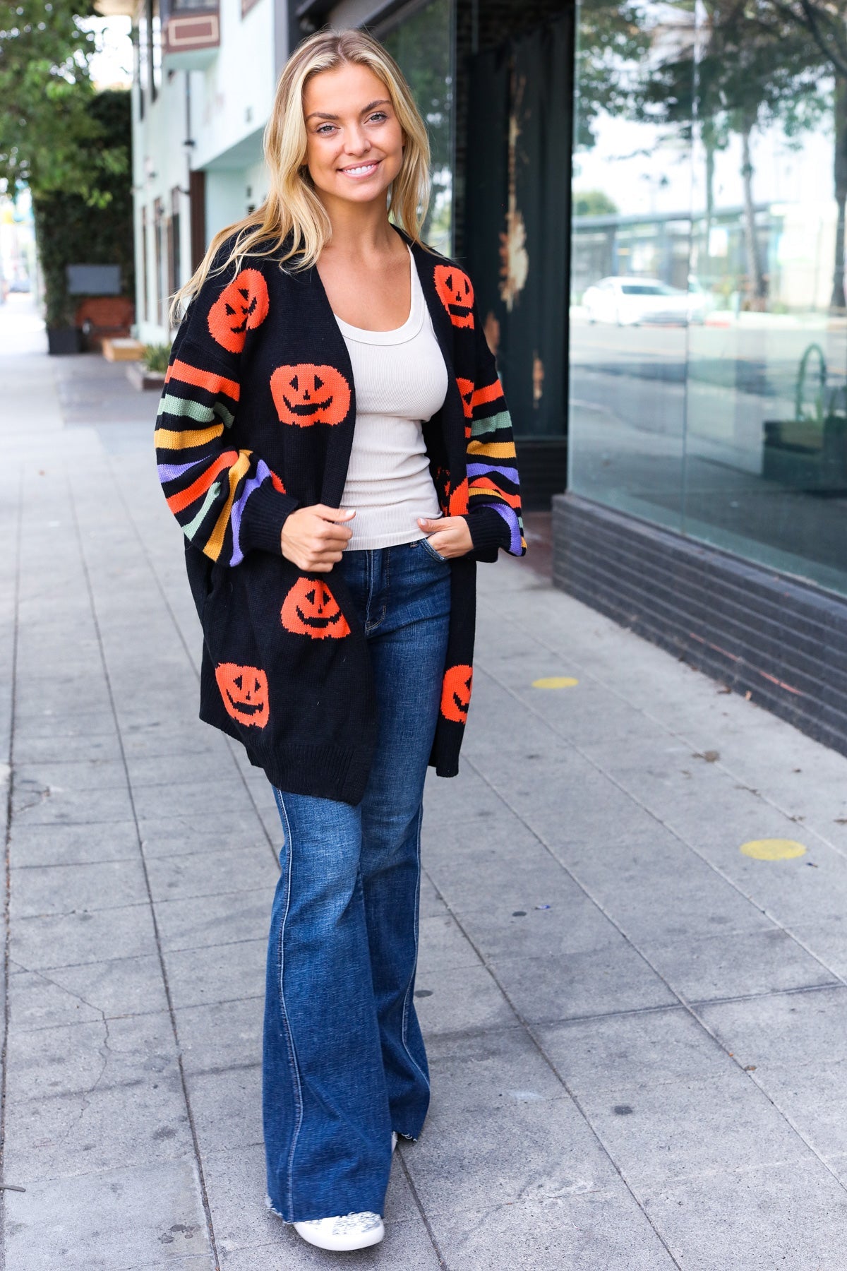 Maxct &Pumpkin Multicolor Stripe Jacquard Knit Open Cardigan