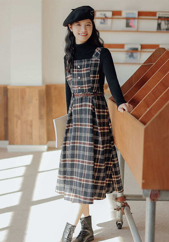 Holiday Plaid Pinafore Midi Dress Maxct