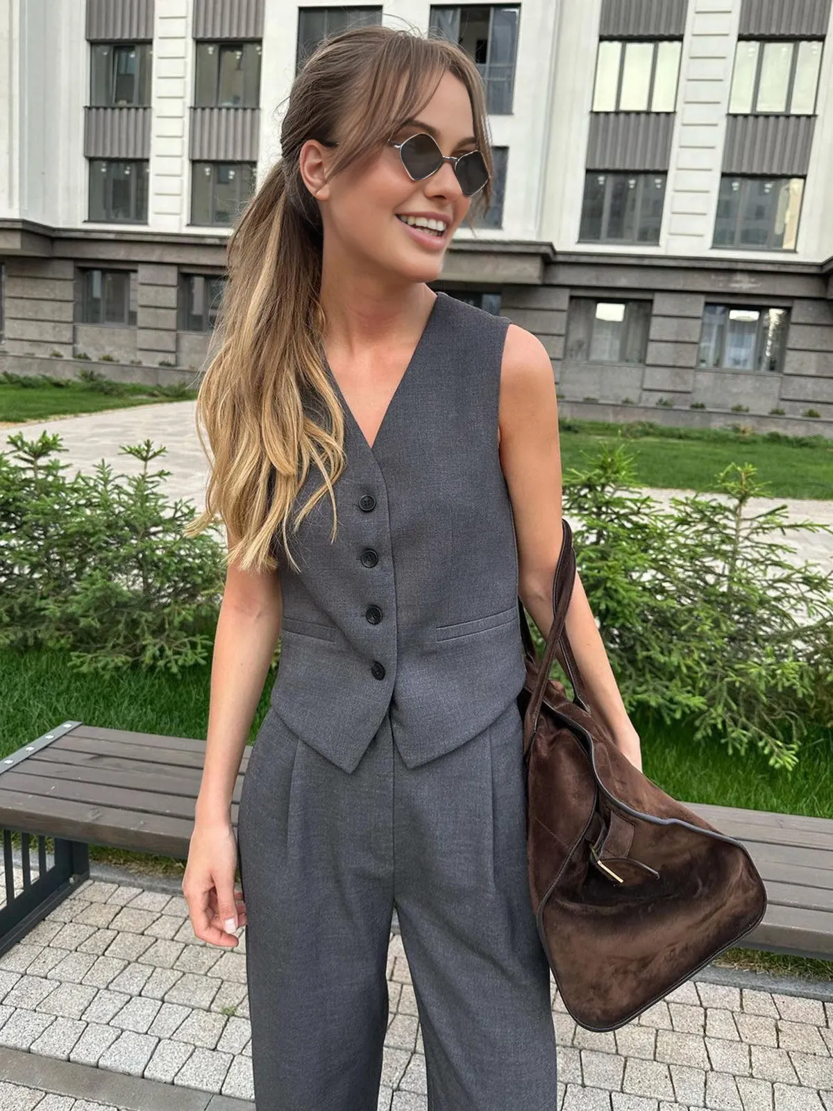Maxct Solid Structured Suit Pants