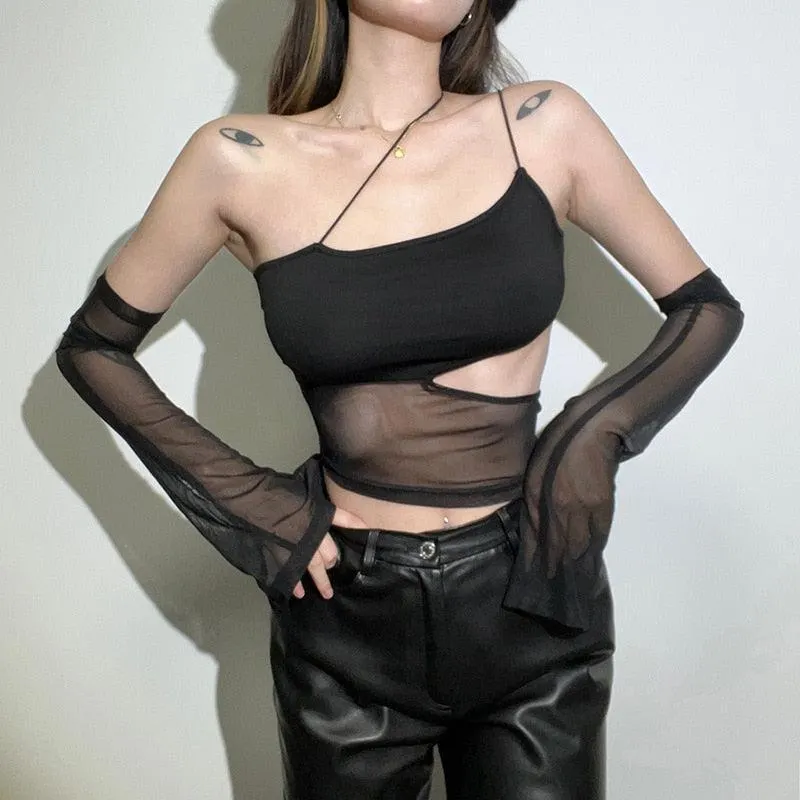 Maxct &Detachable Sleeved Mesh Halter Top