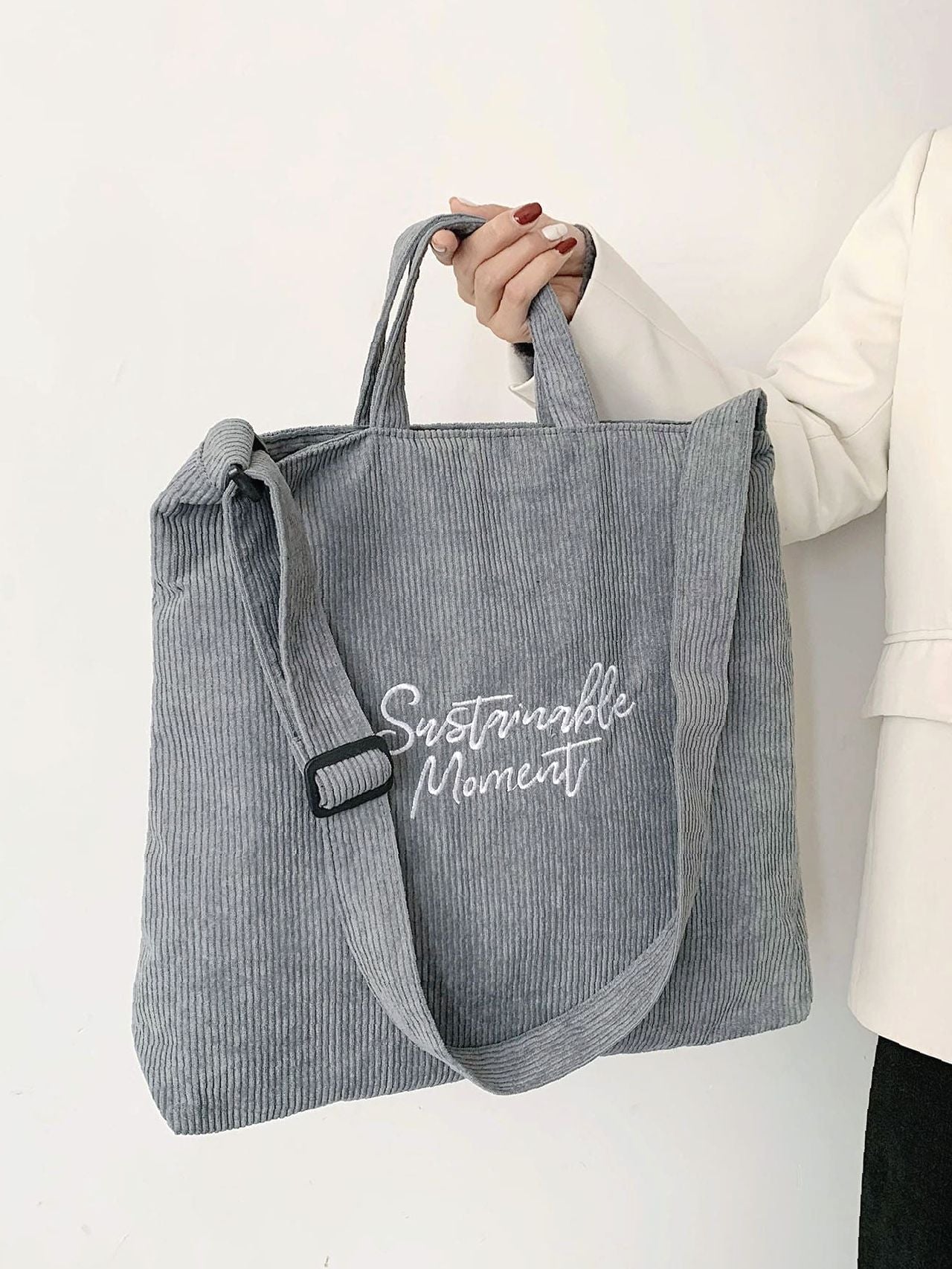 Maxct - Corduroy Letter Graphic Top Handle Bag  - Women Tote Bags