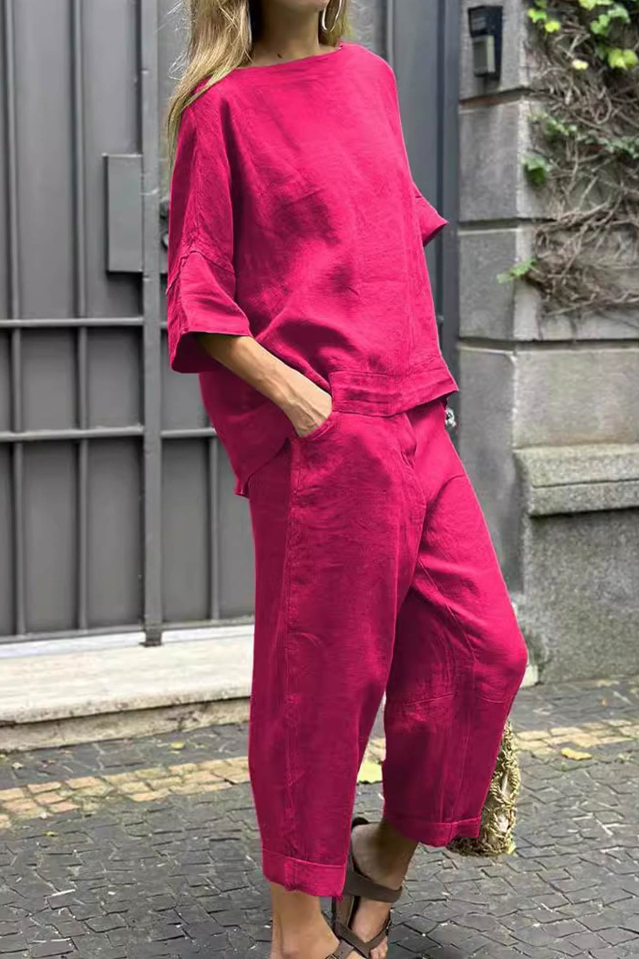 Maxct Linen Crew Neck T-shirt Two-piece Set