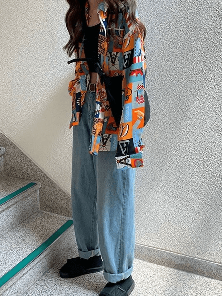 Maxct Vintage Mixed Print Long Sleeve Blouse