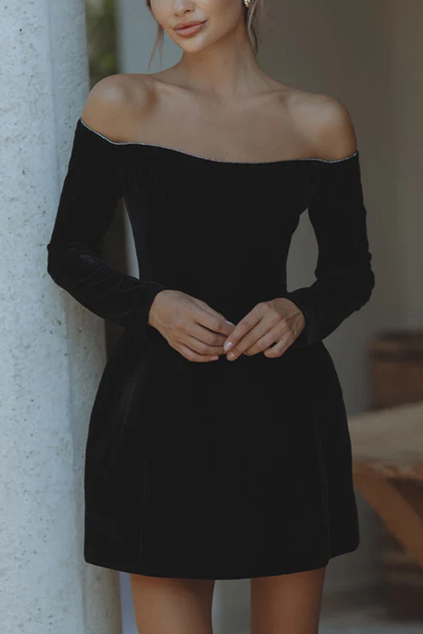 Black Off Shoulder Dress High Waist Slim Short Dress Retro Y2k Luxury Party Evening Dress Vestidos