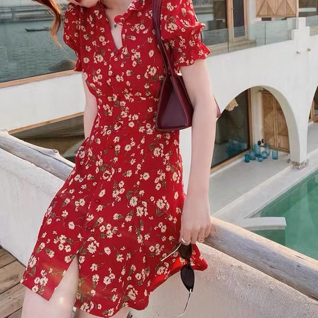 Floral Blossom Puff Sleeve Dress Maxct