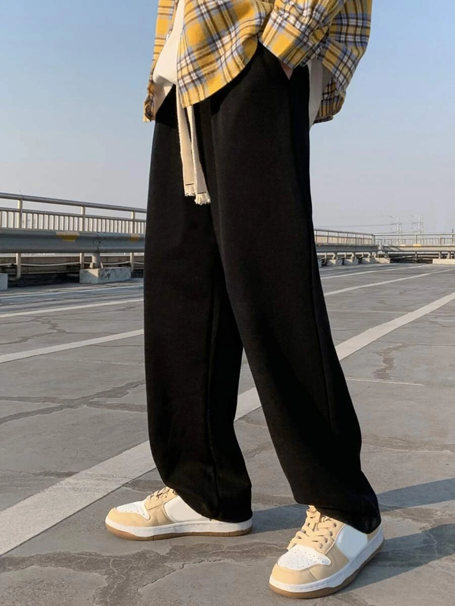 Men's Waist Drawstring Straight Leg Pants, Autumn And Winter Sports Pants For Leisure Activities