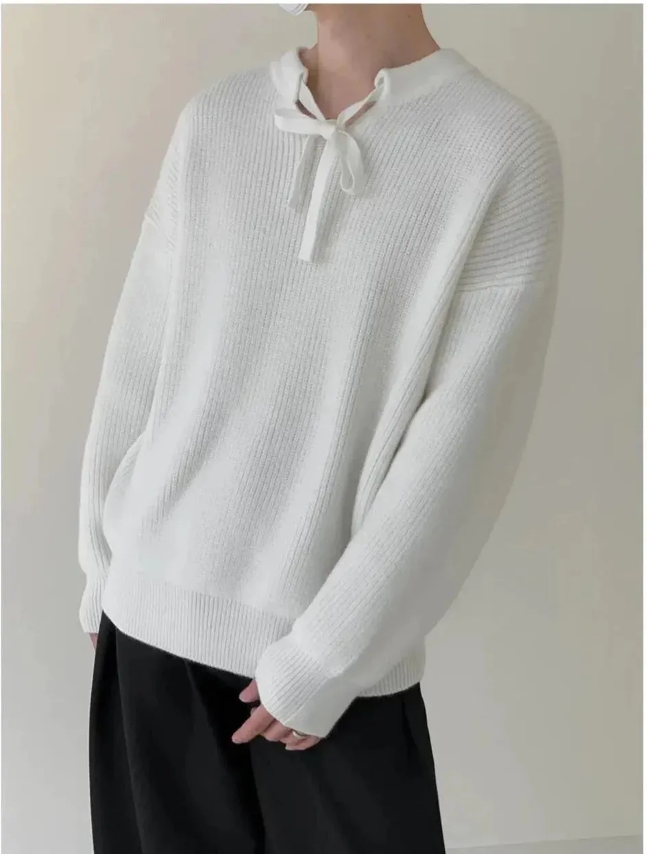 Maxct Lace-up Knitted Pullover Sweater