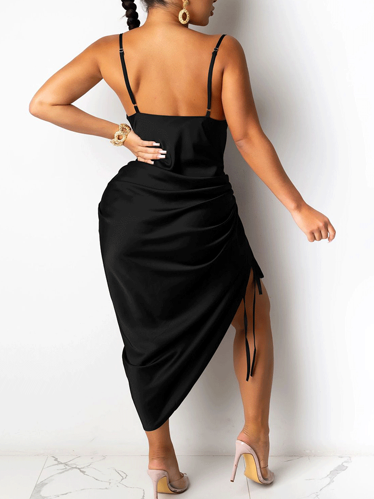 Ruched Spaghetti Strap Midi Dress Maxct