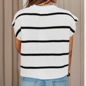 Maxct &Striped Round Neck Cap Sleeve Sweater