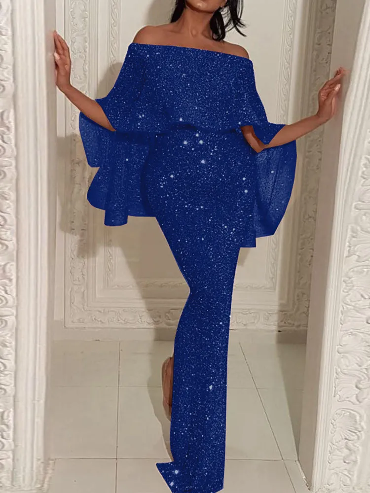 Off Shoulder Sequins Maxi Dress Maxct