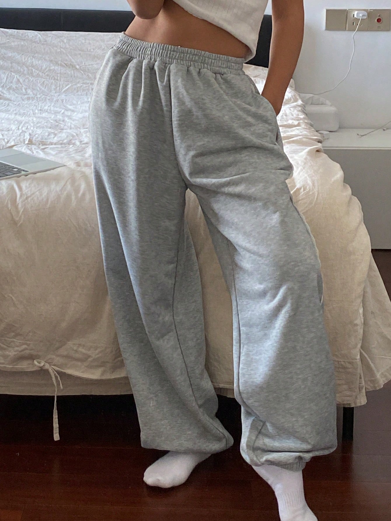 Maxct Women's Loose Fit Sweatpants With Elastic Waist And Side Lace-Up Design