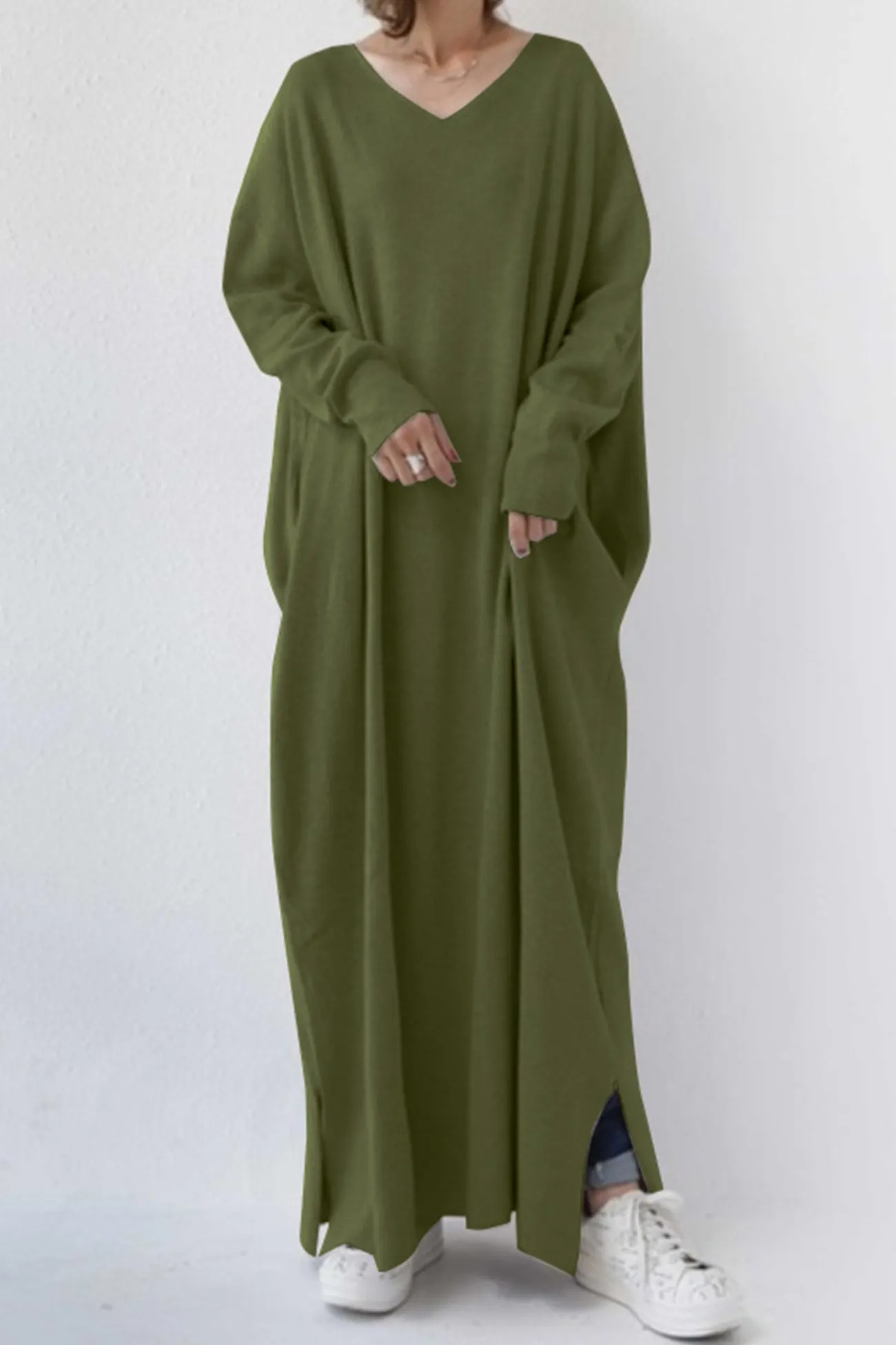 Maxct V Neck Slit Hem Sweatshirt Dress