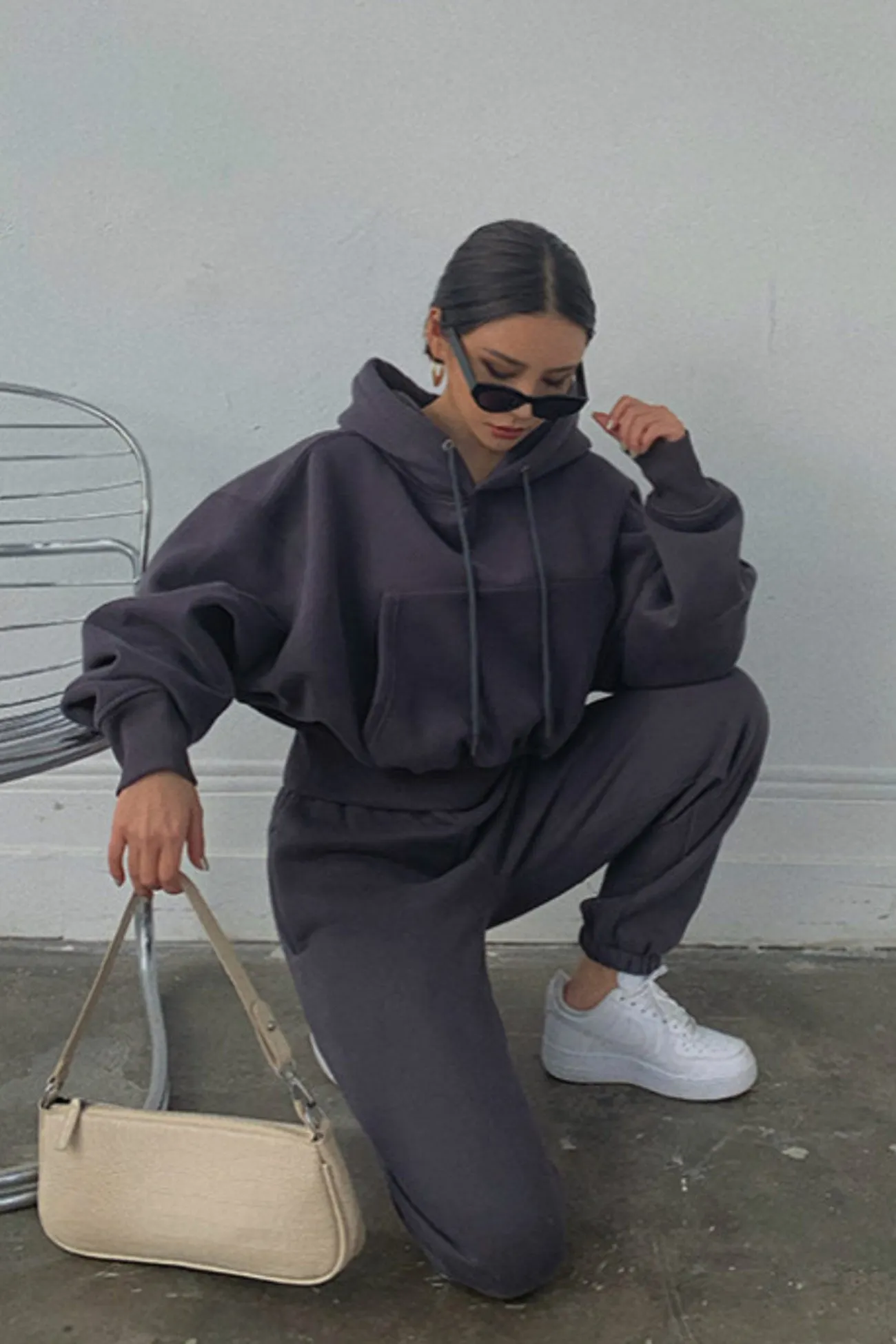 Maxct Drawstring Hoodie Crop Top & Jogger Pants
