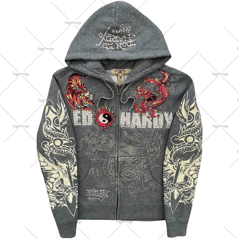 Maxct Y2K Hoodies Joker Casual Versatile Harajuku Style Zipper Sweatshirt Men Gothic Rock Skull Bones Oversized Hoodie Men Streetwear 1017