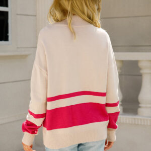 Maxct &Two-Tone Long Sleeve Zip-Up Knit Top