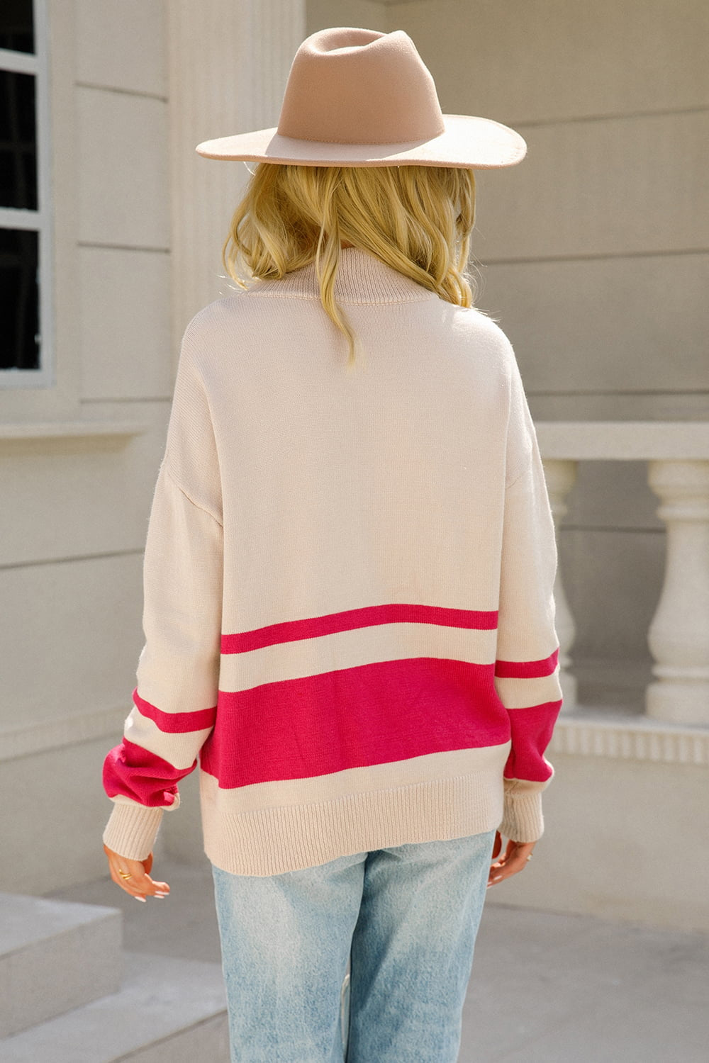 Maxct &Two-Tone Long Sleeve Zip-Up Knit Top