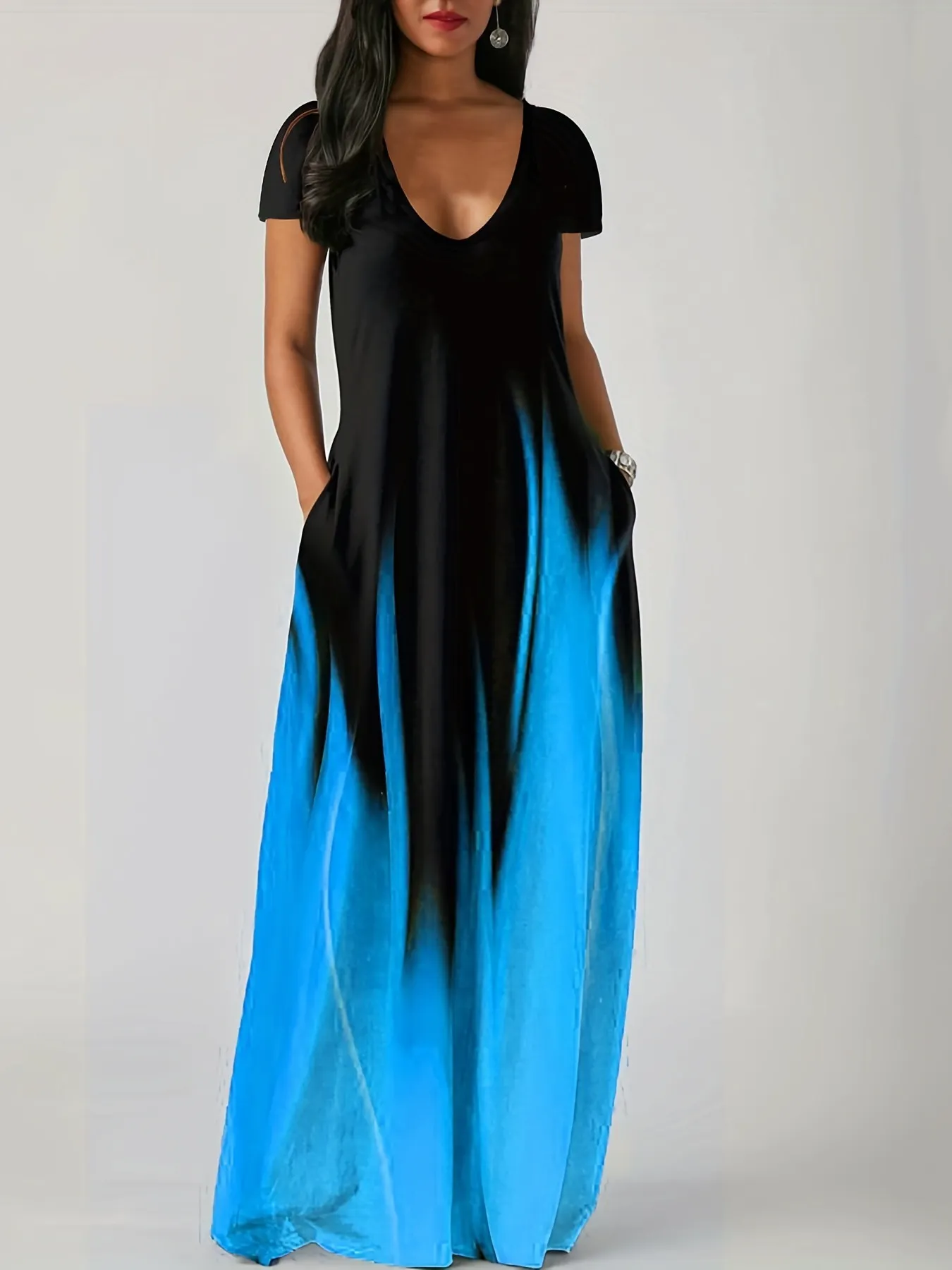 Maxct Maxct Summer Loose Print Casual Sexy Women's Dress Long Skirt Pocket Long Style Even