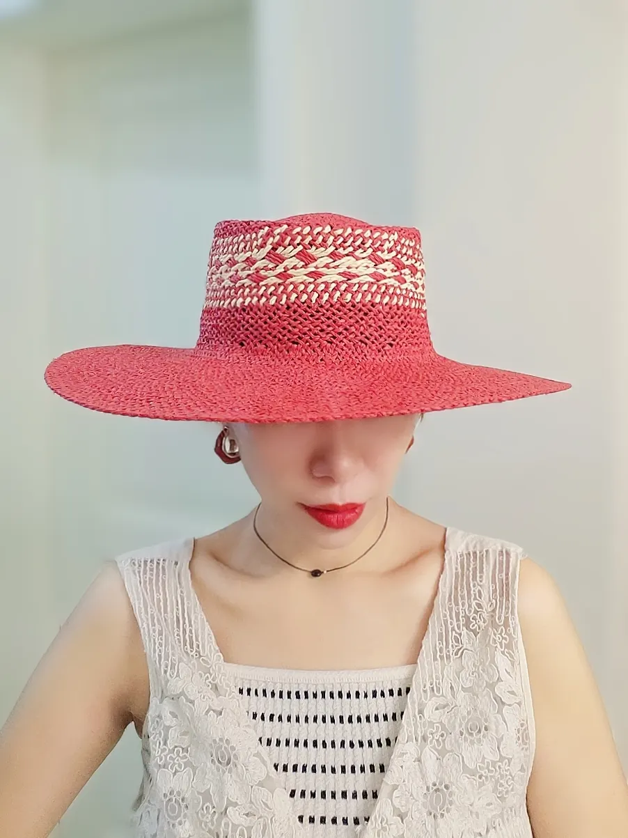 Straw Hat Japanese Style Black Brown Panama Women's Beach Big Brim