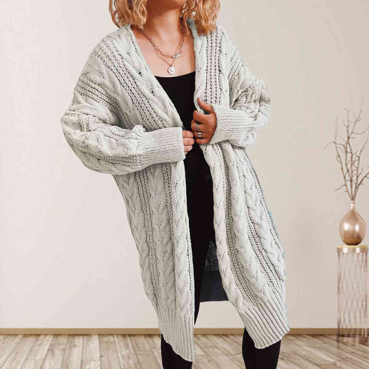 Maxct &Cable-Knit Open Front Dropped Shoulder Cardigan