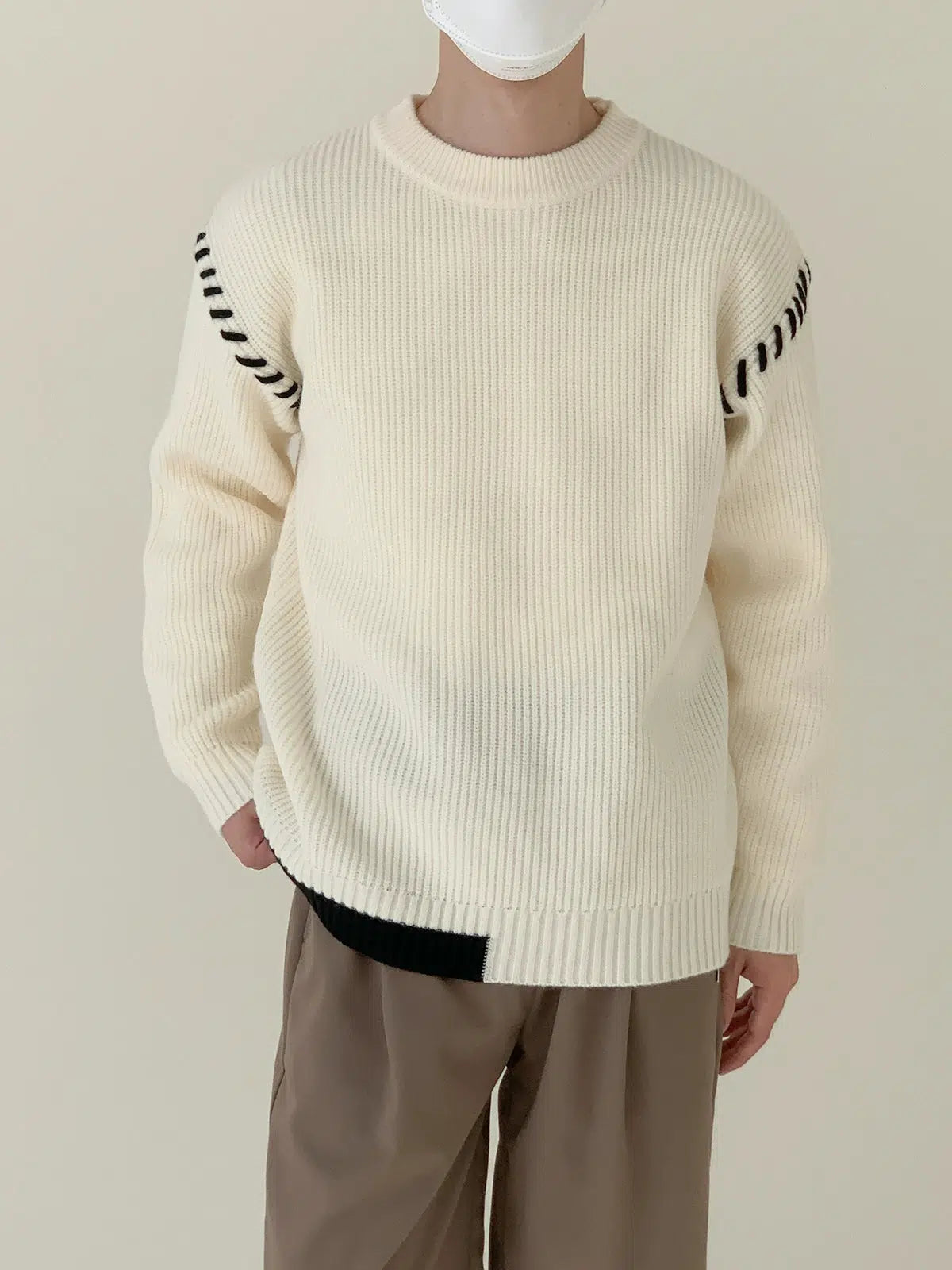 Maxct Shoulder Line Design Crew Neck Sweater