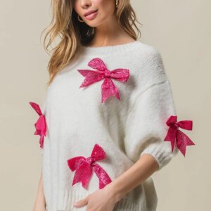 Maxct &BiBi Sequin Bow Puff Sleeve Sweater