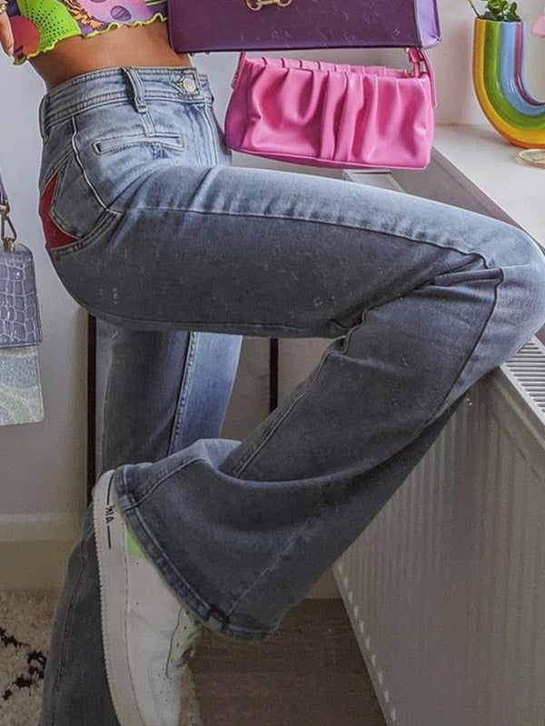 Back Star Patchwork Flare Jeans Maxct