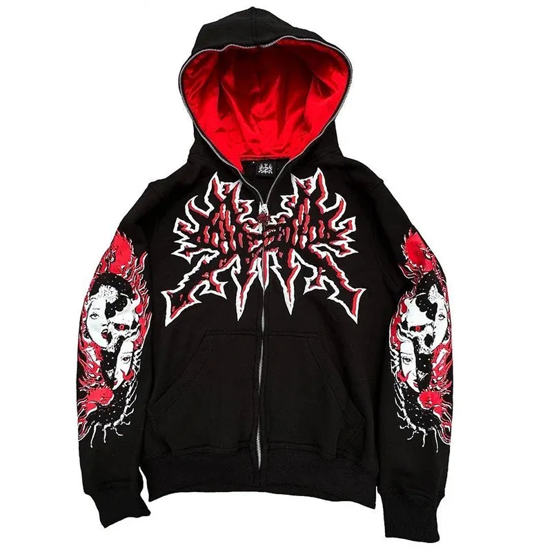 Maxct Y2K Women's Men's Hoodies Clothing Long Sleeve Pullover Zip Sweatshirt Streewear Oversize Halloween tops Hooded Shirt anime kpop