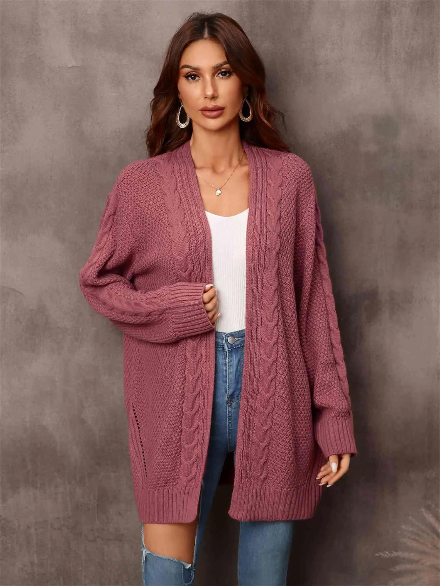 Maxct &Mixed Knit Open Front Longline Cardigan