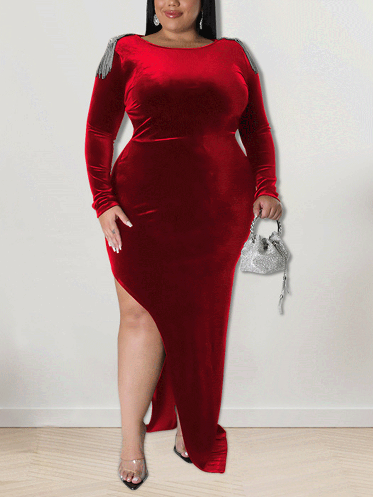 Velvet Slit Midi Dress Maxct