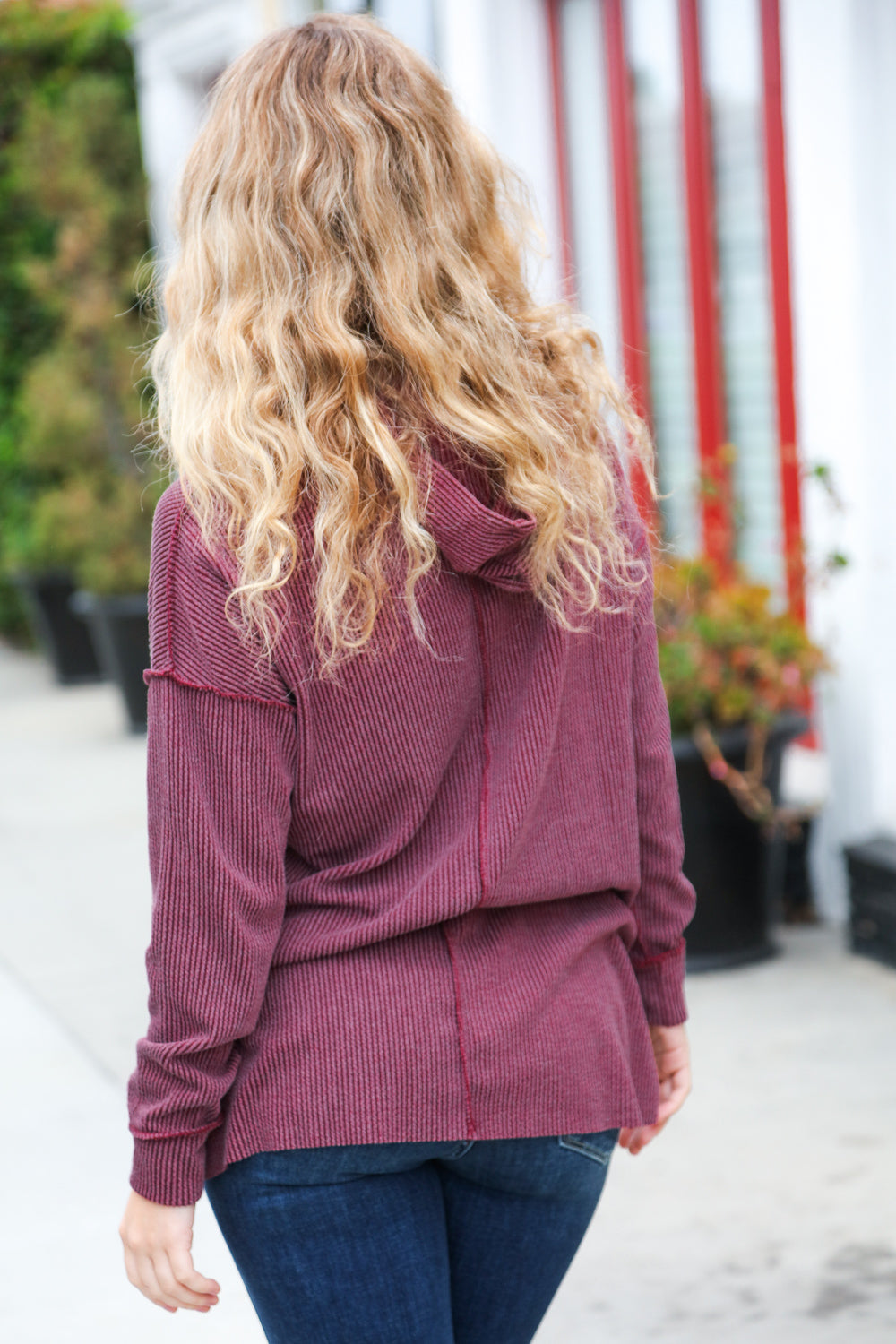 Maxct &A New Day Burgundy Mineral Wash Rib Knit Hoodie