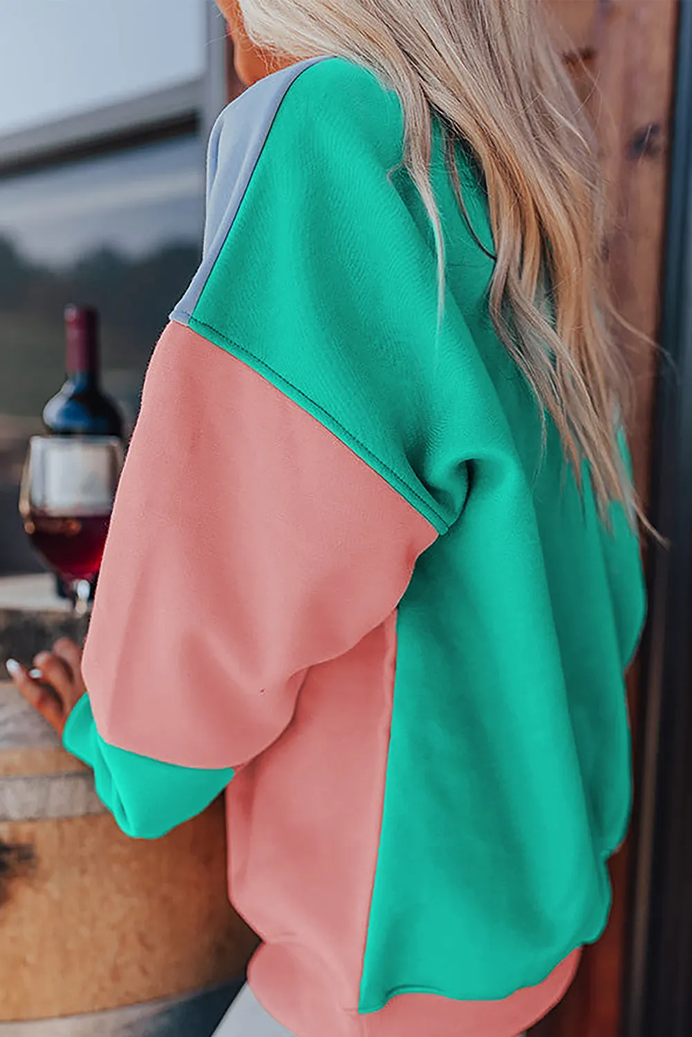 Maxct &Color Block Round Neck Long Sleeve Sweatshirt