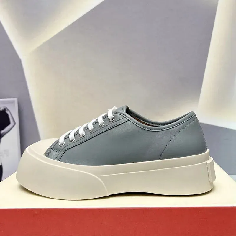 Platform Sneakers - Round Toe Lace-up Leather Comfort Maxct