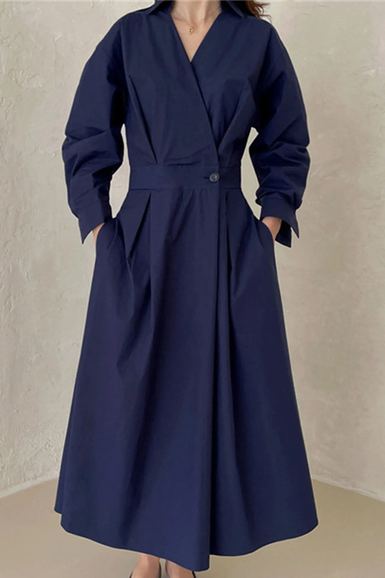 Maxct Cotton Long Sleeve A-Line Shirt Midi Dress