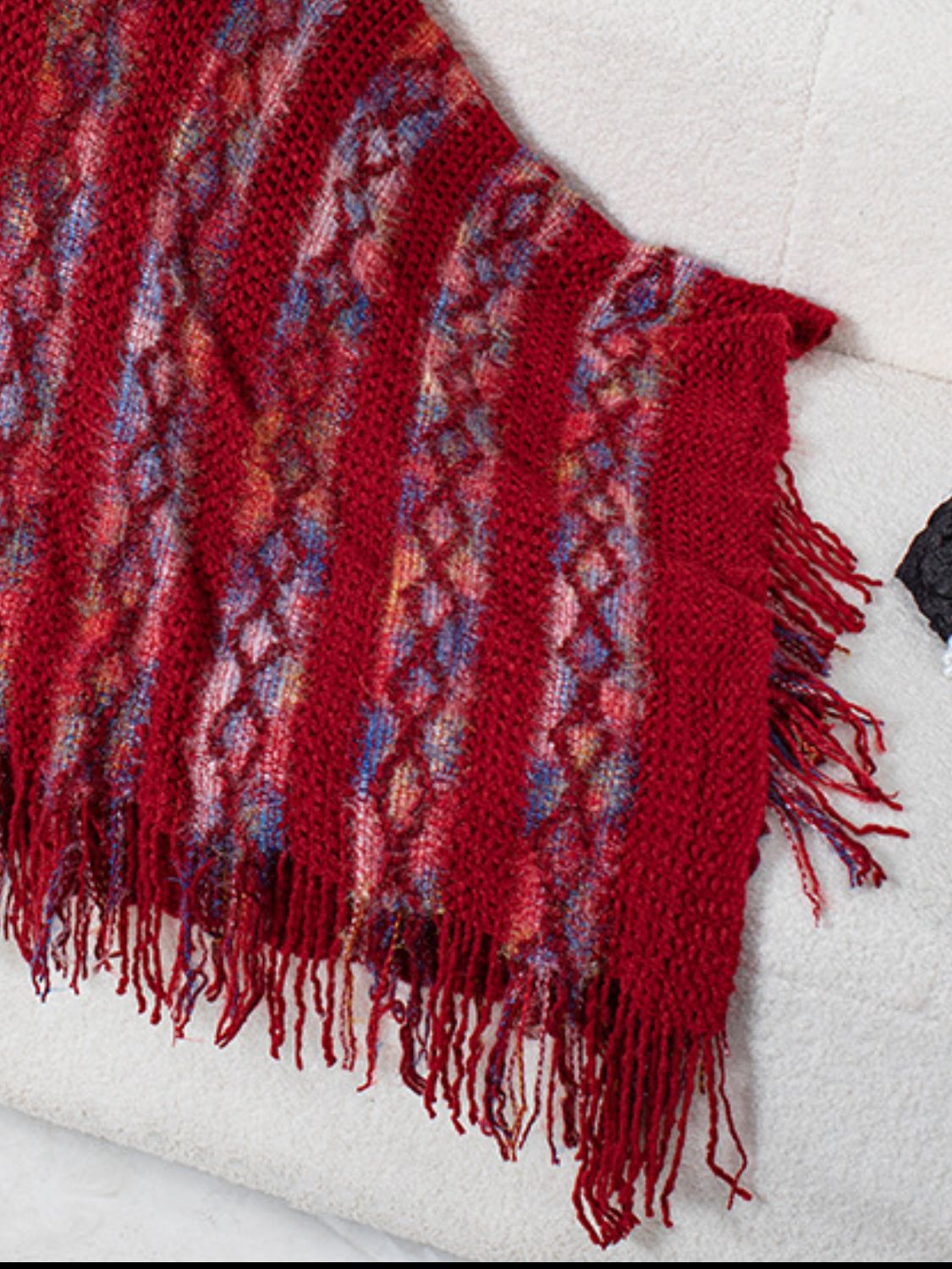 Maxct &Fringe Contrast Hooded Poncho