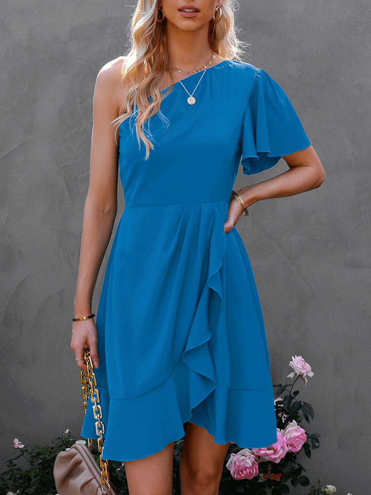 One Shoulder Ruffle Mini Dress Maxct