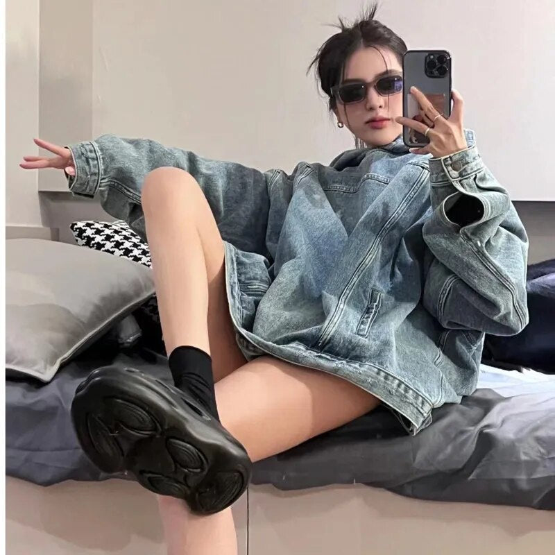 Y2K Women's Loose Denim Hoodies Sweatshirt Maxct - Image 4