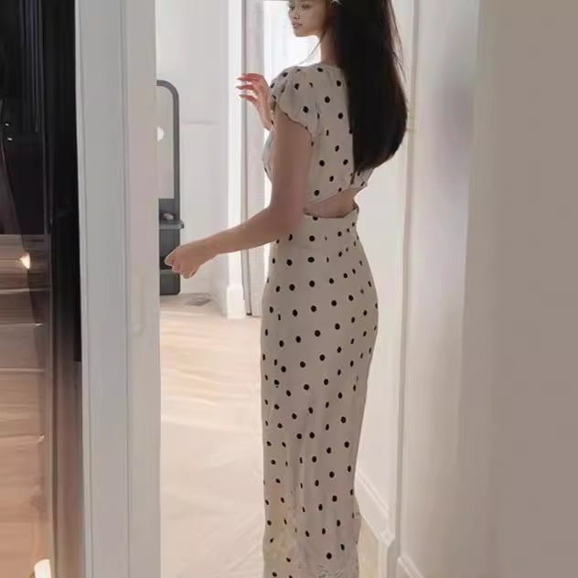 Maxct The Black Lace Trim Polka Dot Maxi Dress