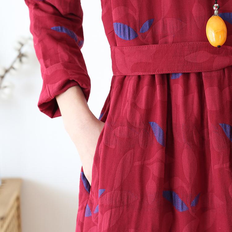 Maxct Women Autumn Ethnic Cotton Linen Dress