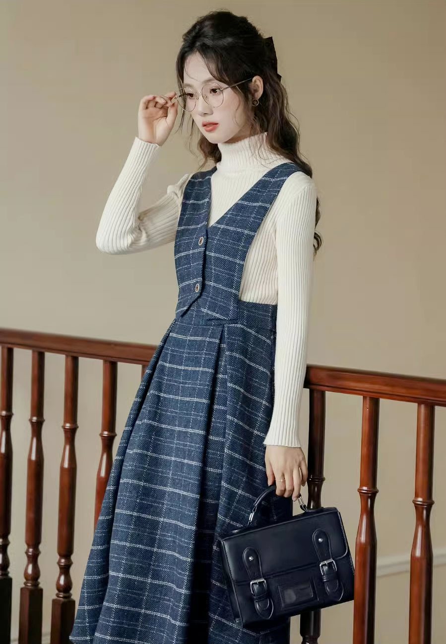 Plaid Vest Pinafore Dress Maxct