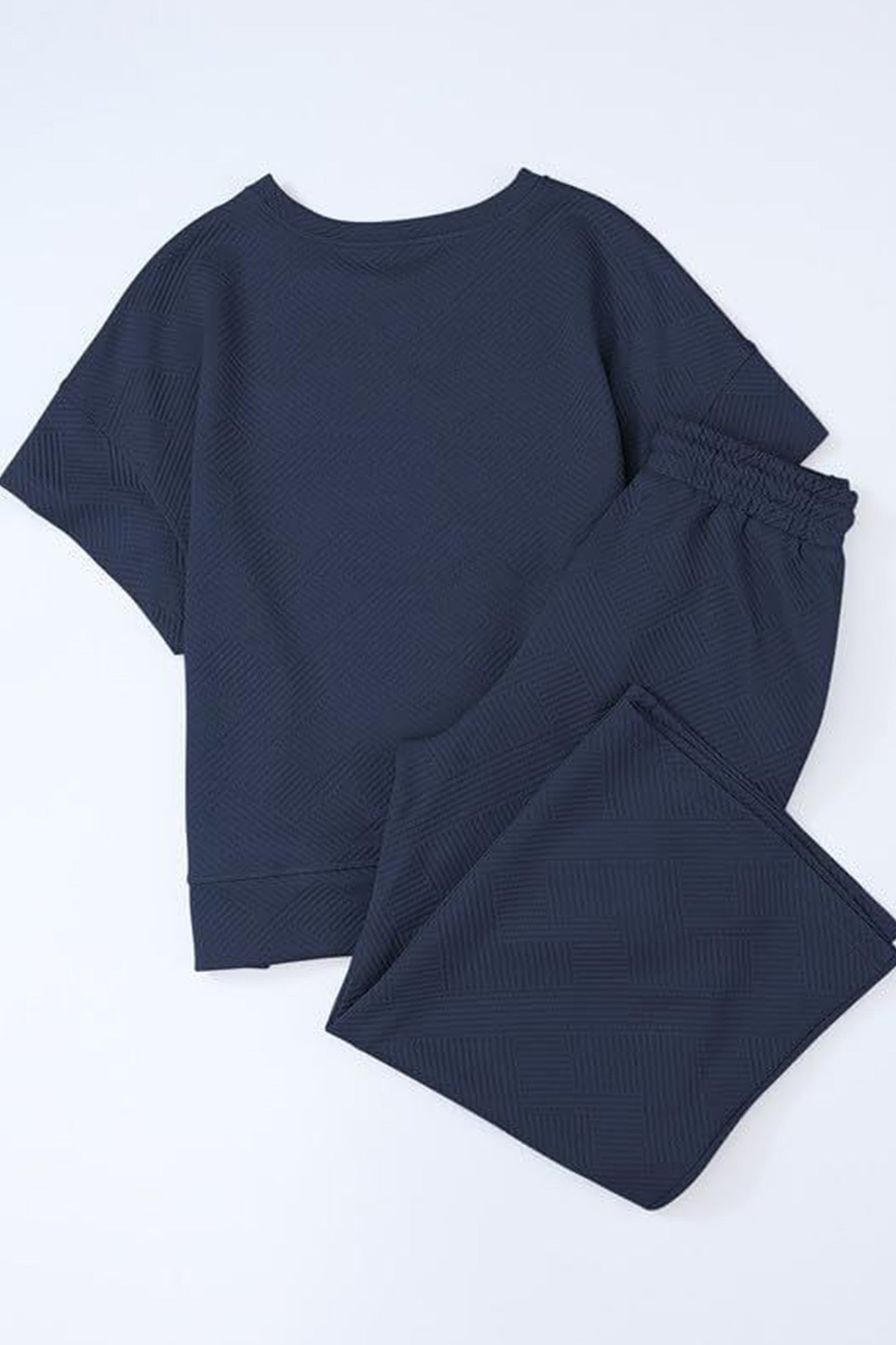 Maxct Solid Textured T-shirt Long Pants Set