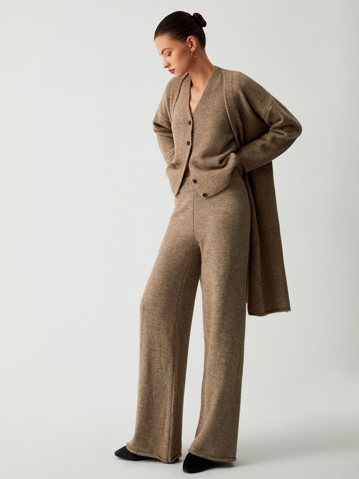 Maxct Leisure Long Cardigan Three Piece Pants Set