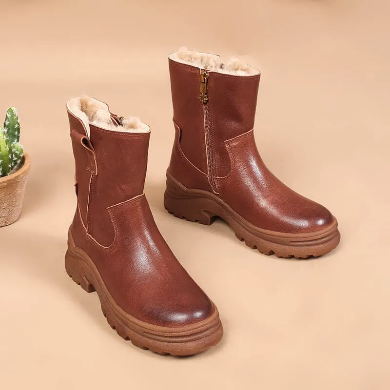 Womens Shearling Lined Snow Boots for Cold Winter Retro Short Boots Maxct
