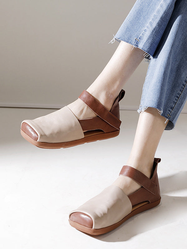 Versatile Leather Square Toe Flat Shoes Maxct