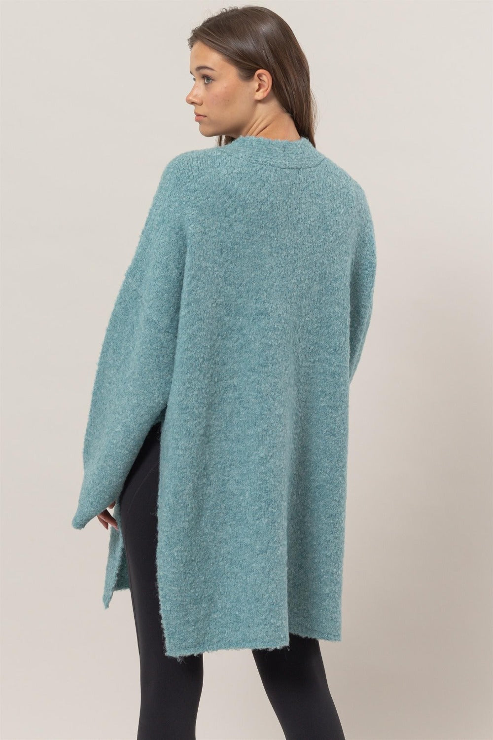 Maxct &HYFVE Front Rosette Longline Slit Sweater Cardigan
