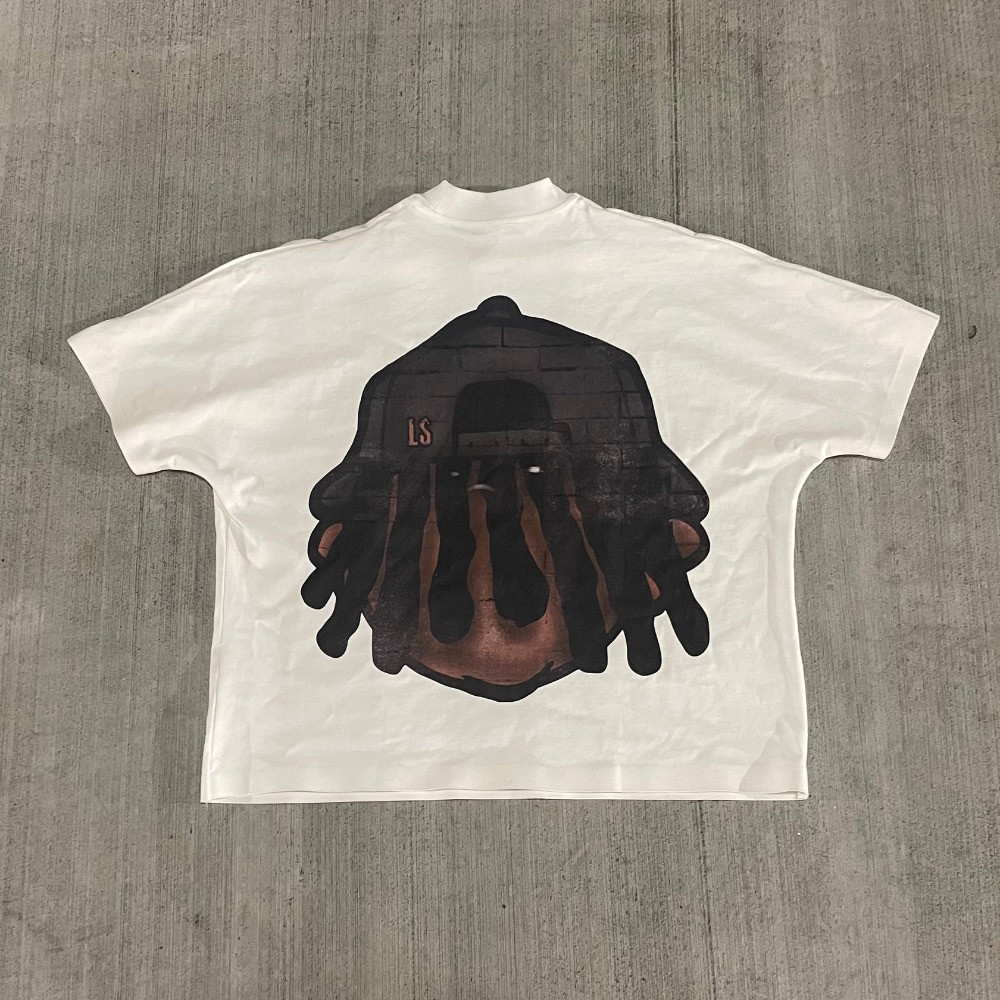 Y2K Drop Sleeves Oversized T Shirt Men Women Harajuku Hip Hop Cartoon Character Letter Graphic Printed T Shirt Cotton Goth Tops