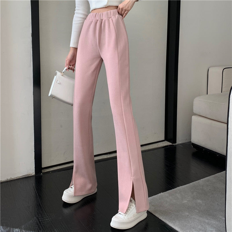 Causual Chic Comfy Velvet Long Wide Leg Gathered Waist Pants Maxct