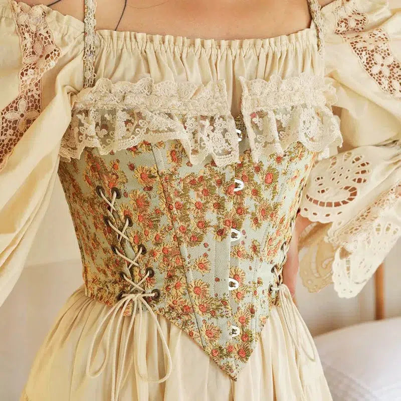 Maxct &Cottagecore Floral Lace Up Corset Top